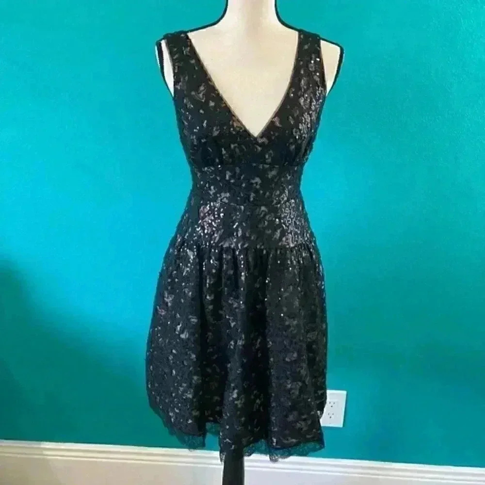 BCBGMaxAzaria Katarina Sleeveless Sequined Open Back Mini Dress in size 0